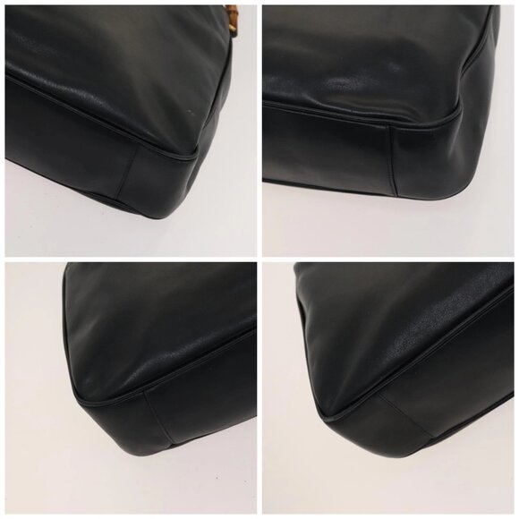 GUCCI Bamboo Shoulder Bag Leather 2way Black Gold - Picture 15 of 15